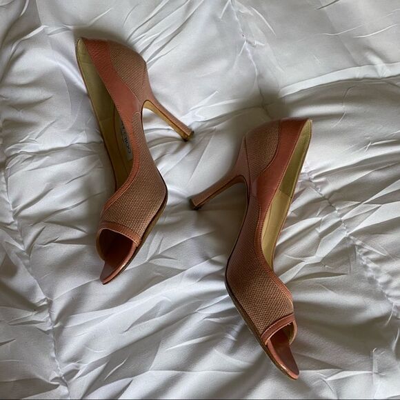 Jimmy Choo Vintage Style Open Toe Designer Pink Heels - Picture 3 of 8